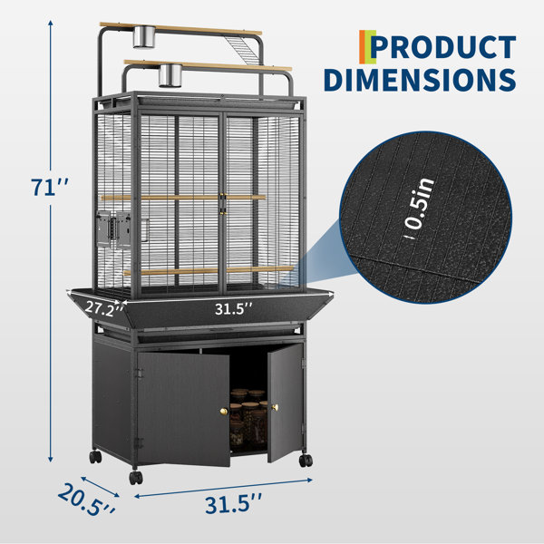 Tucker Murphy Pet™ Spacious Rolling Bird Cage with Play Top & Storage ...